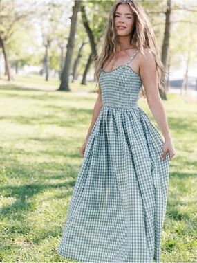 Worth Collective  NEW Green Gingham 100% Cotton Dress